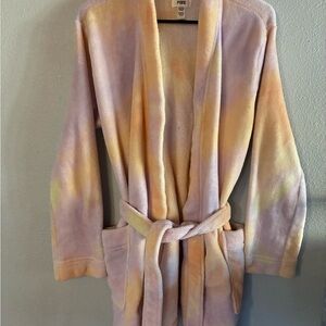 Victoria’s Secret PINK Tie Dye Plush Fleece Bathrobe M/L Cozy Teddy Belted Robe